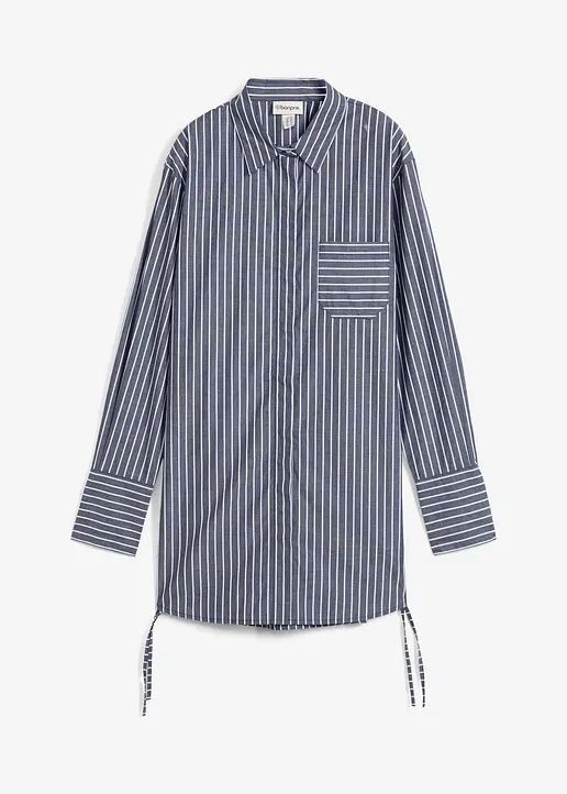 Longbluse  aus reiner Baumwolle in blau von vorne - bonprix