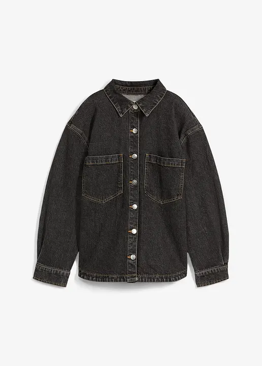 Jeanshemd, Oversized in schwarz von vorne - bonprix