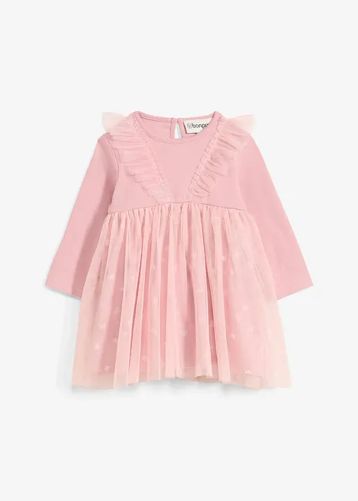 Festliches Bodykleid mit Schmetterlingsprint aus Bio-Baumwolle in rosa von vorne - bonprix