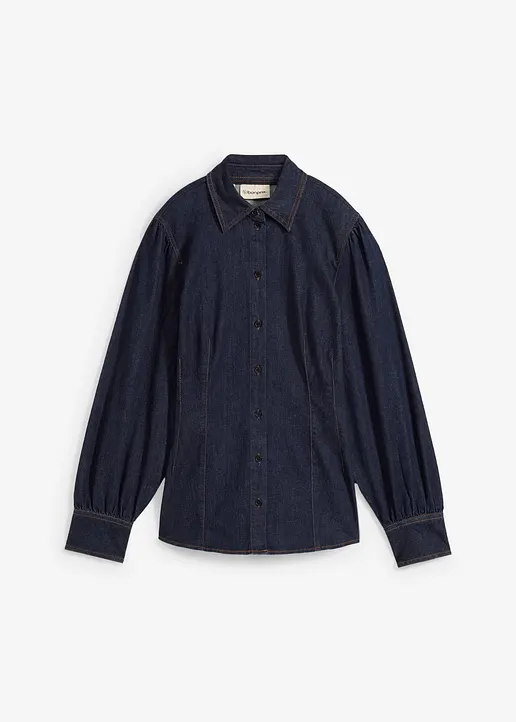 Jeanshemd mit Ballonärmel in blau von vorne - bonprix