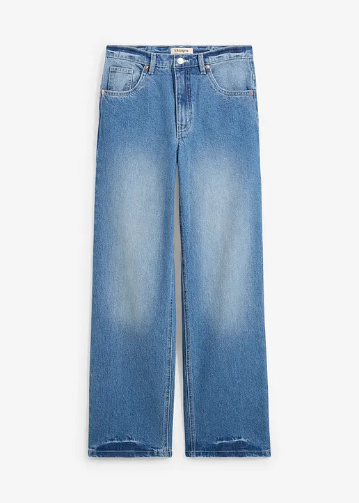 Loose Straight-Jeans, High Waist in blau von vorne - bonprix