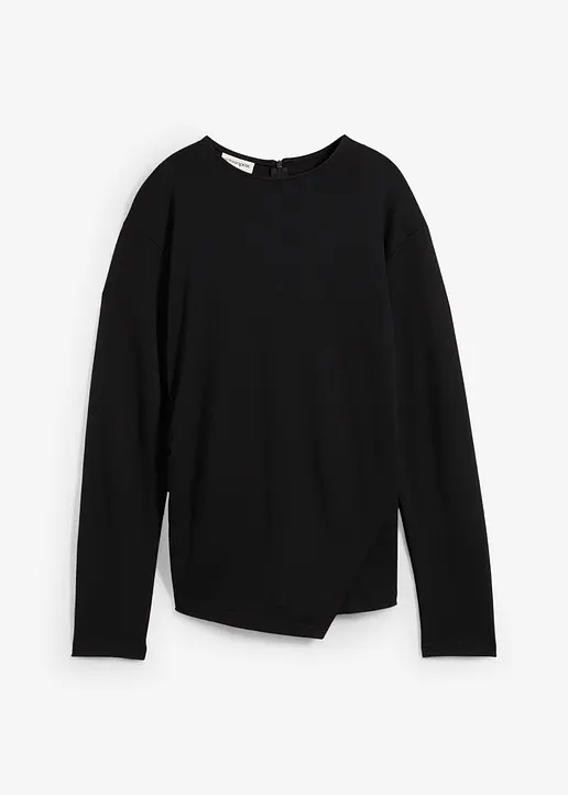 Langarmshirt aus softem Viskose-Mix in schwarz von vorne - bonprix