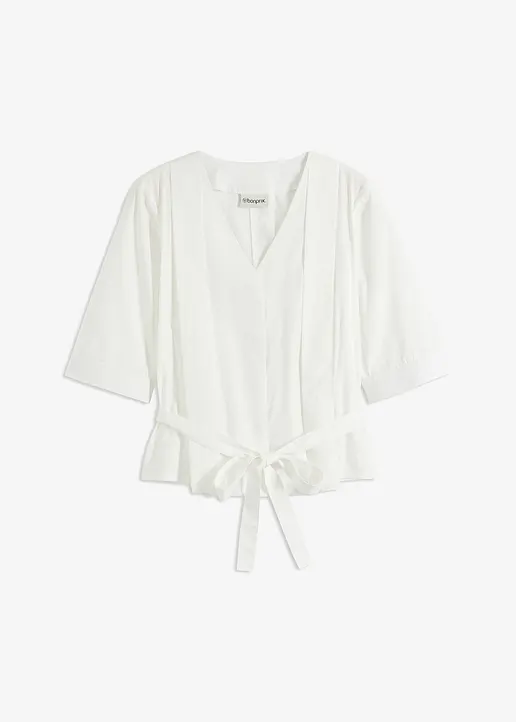 Bluse aus reiner Baumwolle in weiß von vorne - bonprix