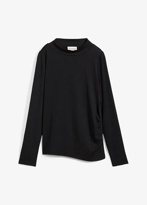 Langarmshirt aus strukturiertem Crêpe in schwarz von vorne - bonprix