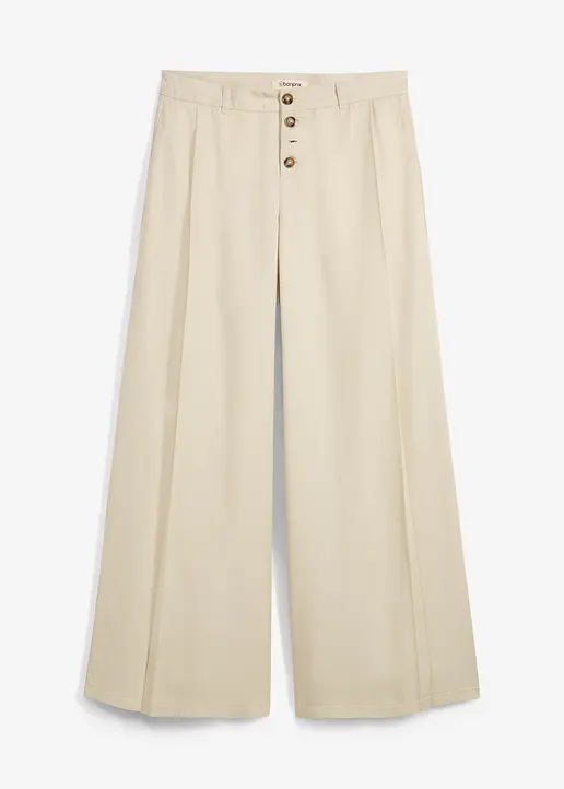 Twillhose aus fließendem Lyocell in beige von vorne - bonprix