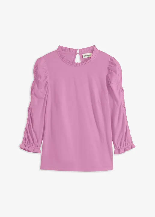 3/4-Arm Shirt mit Raffung in rosa von vorne - bonprix