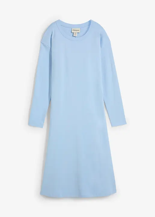 Jerseykleid aus reiner schwerer Bio-Baumwolle in blau von vorne - bonprix