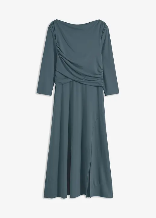 drapiertes Midikleid mit 3/4 Ärmel in grün von vorne - bonprix