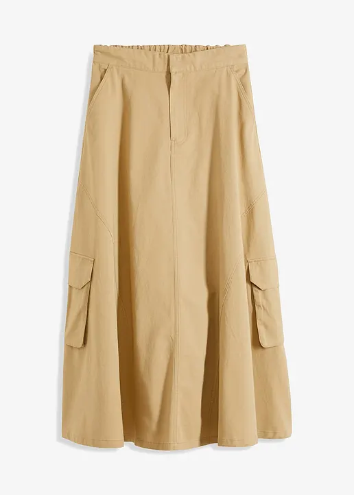 Cargorock aus reiner Baumwolle in beige von vorne - bonprix