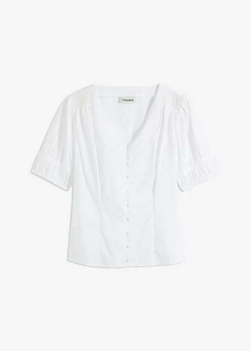 Bluse mit Puffärmeln in weiß von vorne - bonprix