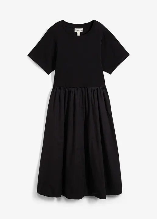 Midikleid aus reiner Baumwolle in schwarz von vorne - bonprix