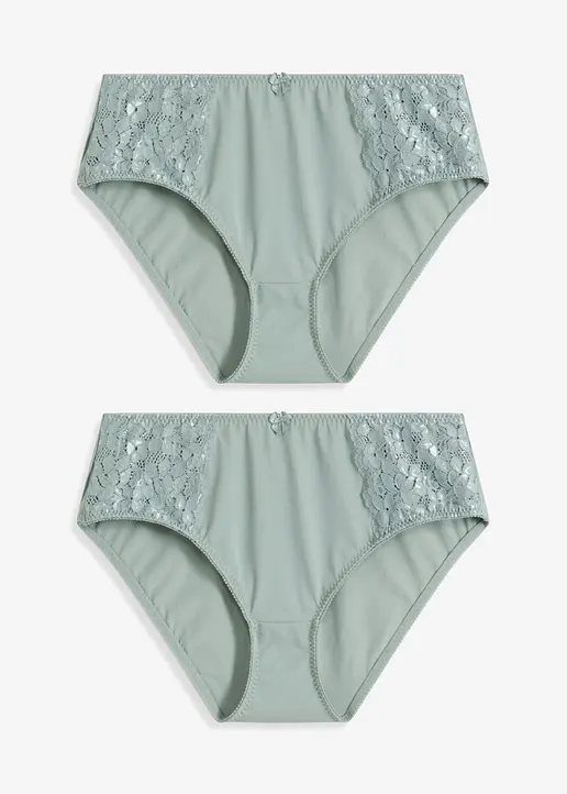 Maxislip mit zarter Spitze (2er Pack) in grau von vorne - bonprix