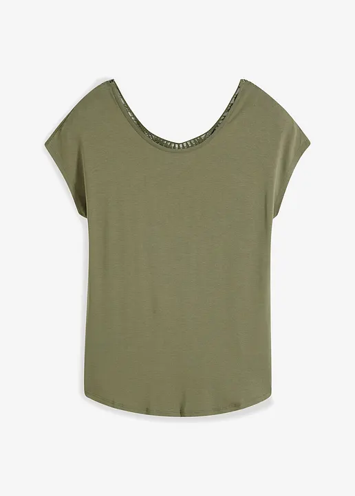 Shirt mit Häkeleinsatz in grün von vorne - bonprix