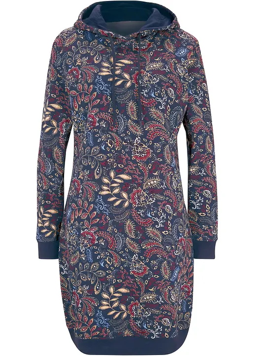 Sweatkleid, bedruckt, langarm in blau von vorne - bonprix