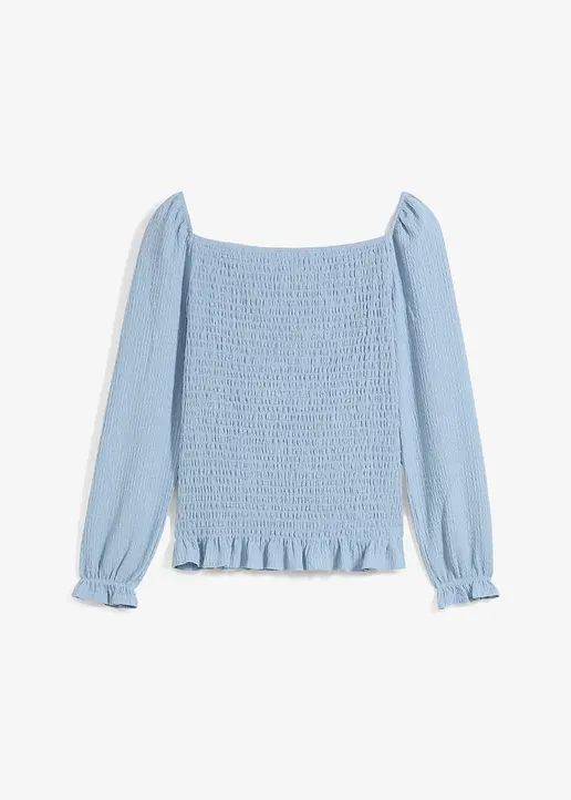 Langarmshirt mit Smok in grau von vorne - bonprix
