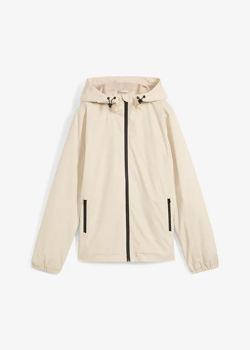 wasserdichte Regenjacke, mit Beutel in beige von vorne - bonprix
