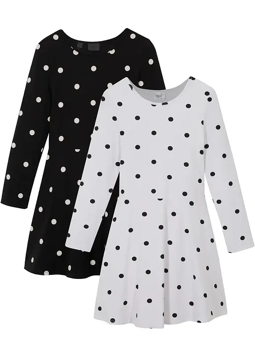 Shirtkleid (2er Pack) mit Bio-Baumwolle in schwarz von vorne - bonprix