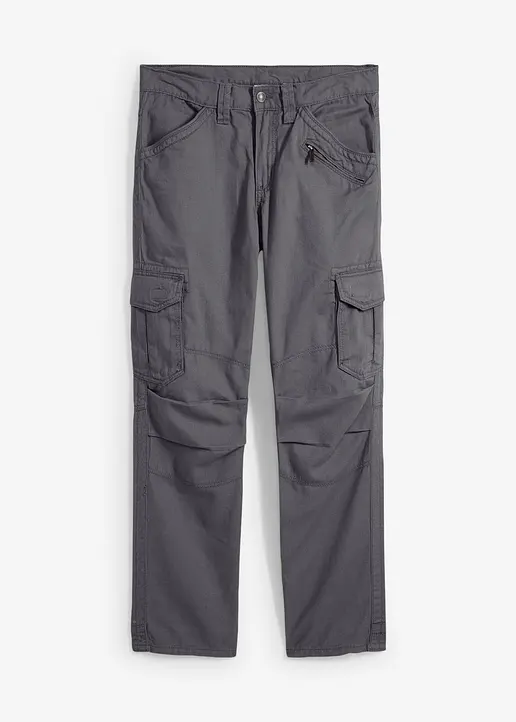 Relaxed Fit Cargohose aus reiner Baumwolle, Straight in grau von vorne - bonprix