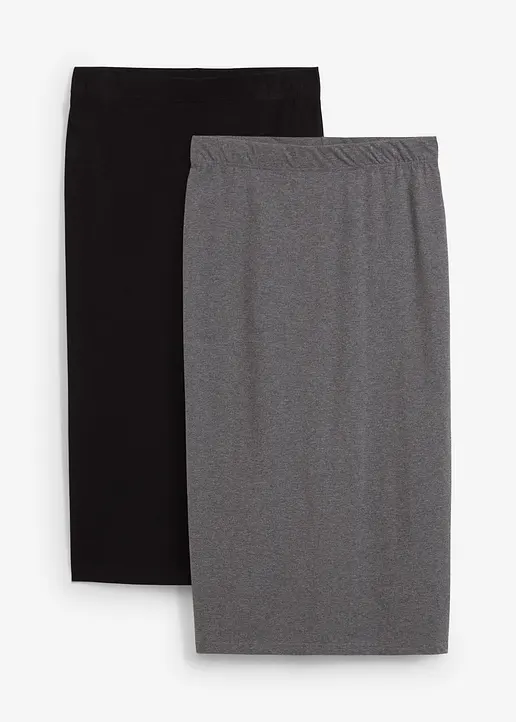 Bleistift Jersey-Rock  (2er Pack) in schwarz von vorne - bonprix