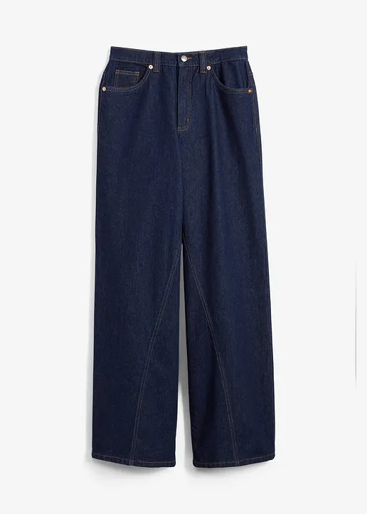 Wide-Leg-Jeans High Waist, Low Stretch in blau von vorne - bonprix