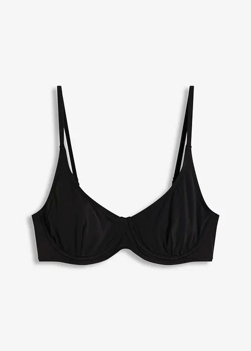 Bügel Bikini Oberteil aus glänzendem Material in schwarz von vorne - bonprix