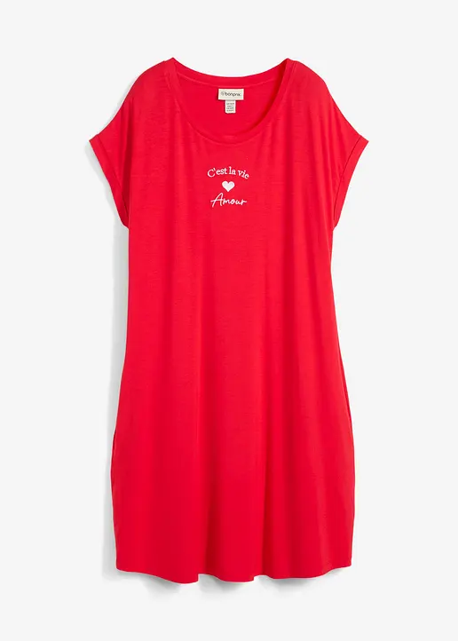 Jersey-Kleid mit Stickerei aus Viskose-Elasthan-Mix in rot von vorne - bonprix