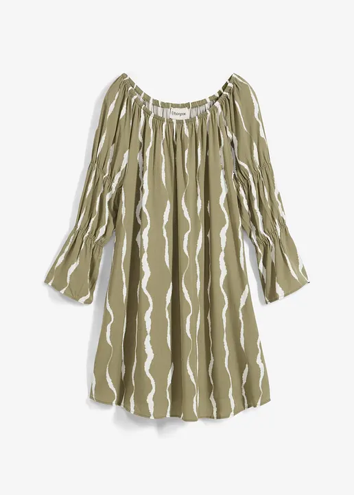 Carmen-Kleid aus fließender Viskose in grün von vorne - bonprix