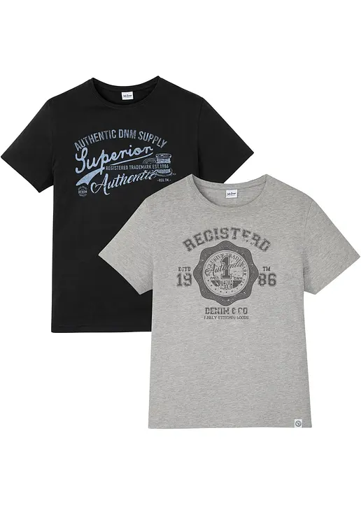 T-Shirt (2er Pack) in schwarz von vorne - bonprix