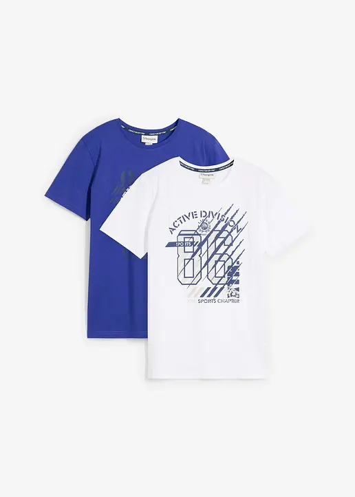 T-Shirt aus reiner Bio-Baumwolle (2er Pack) in blau von vorne - bonprix