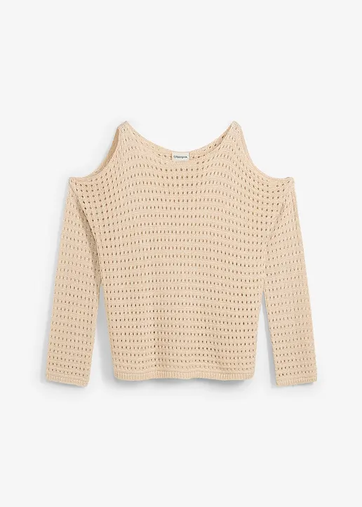 Boxy-Pullover mit Cut-Outs in beige von vorne - bonprix