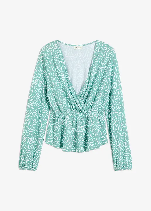 Shirtbluse in Wickeloptik in grün von vorne - bonprix