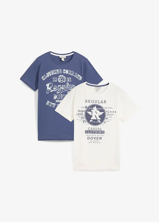 T-Shirt aus reiner Bio-Baumwolle (2er Pack) in blau von vorne - bonprix