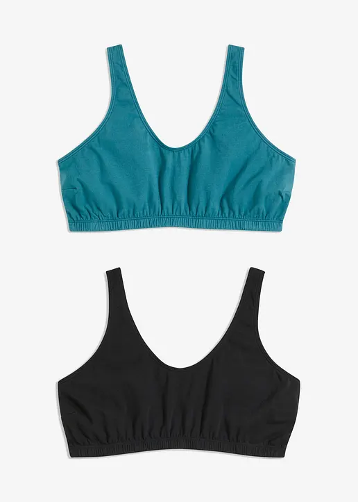 Bustier mit Baumwolle (2er Pack) in schwarz von vorne - bonprix
