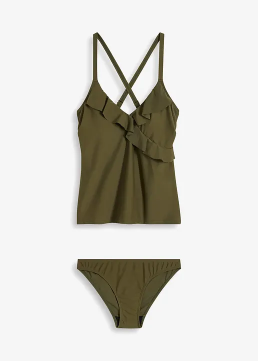 Tankini (2-tlg.Set) mit Volant in grün von vorne - bonprix