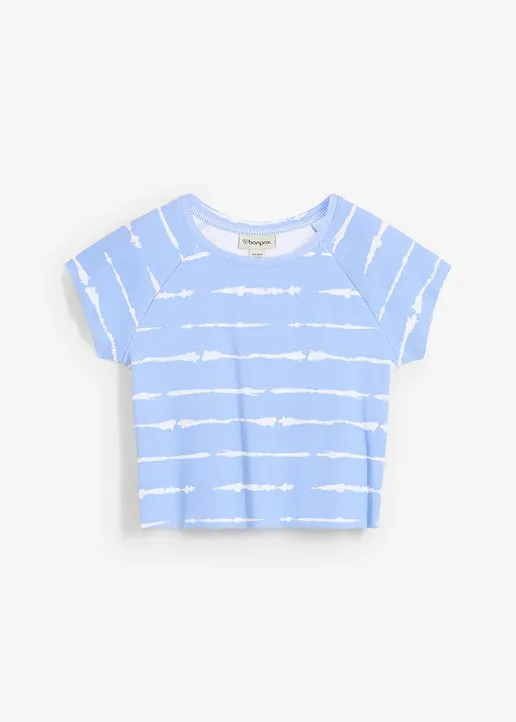 Kurzes Rippshirt in blau von vorne - bonprix