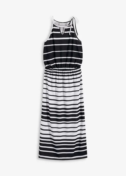 Jerseykleid mit Schnürung in schwarz von vorne - bonprix