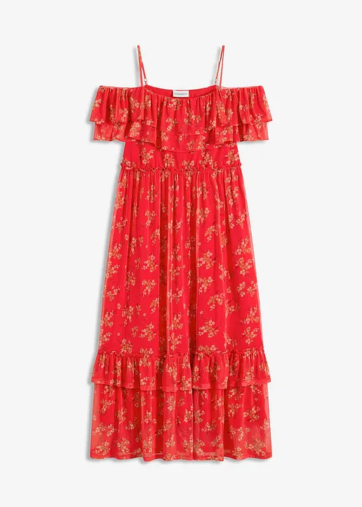 Jersey-Mesh-kleid in rot von vorne - bonprix