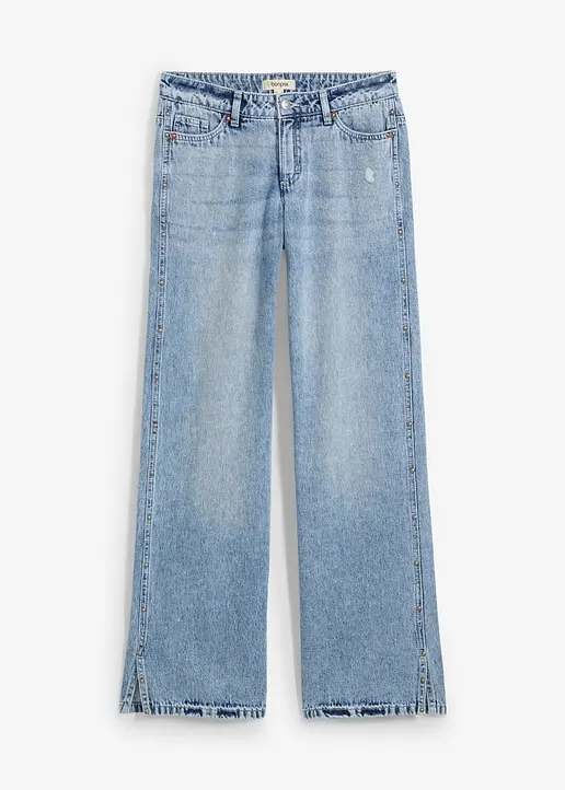 Loose Straight-Jeans Mid Waist, Low Stretch in blau von vorne - bonprix