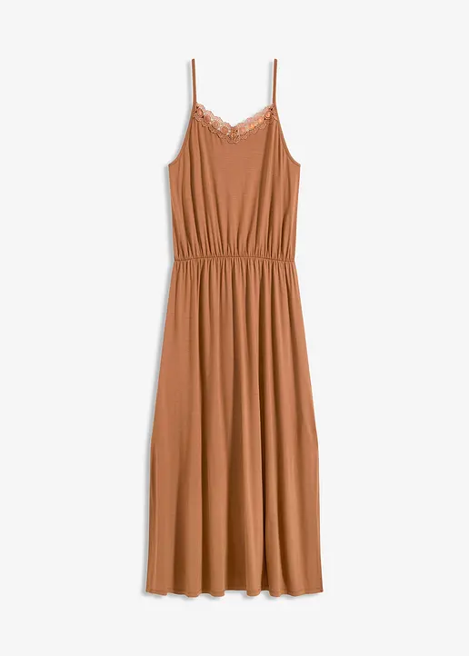Jerseykleid mit Spitze in braun von vorne - bonprix