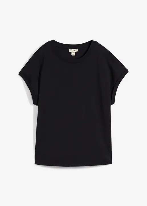 Vokuhila-Shirt aus schwerem Baumwoll-Jersey in schwarz von vorne - bonprix