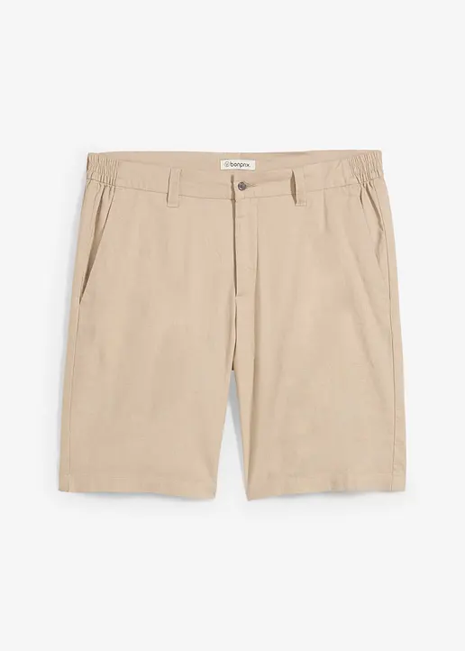 Regular Fit Chino-Bermuda mit Leinen in beige von vorne - bonprix