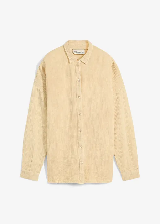 Weite Bluse in Used Optik in beige von vorne - bonprix