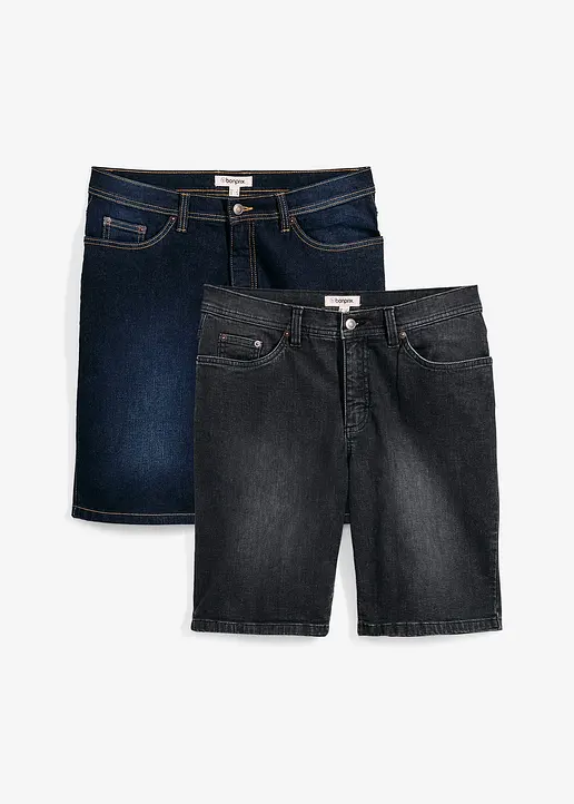 Stretch-Jeans-Bermuda, Regular Fit (2er Pack) in blau von vorne - bonprix