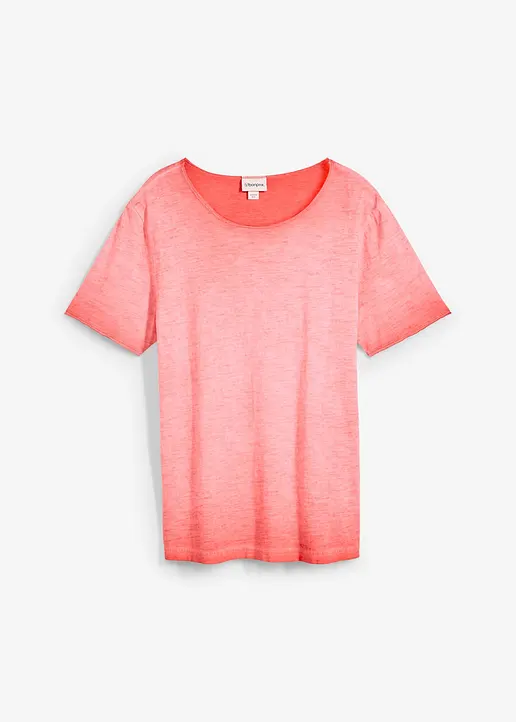 T-Shirt aus reiner Bio-Baumwolle in gewaschener Optik in pink von vorne - bonprix