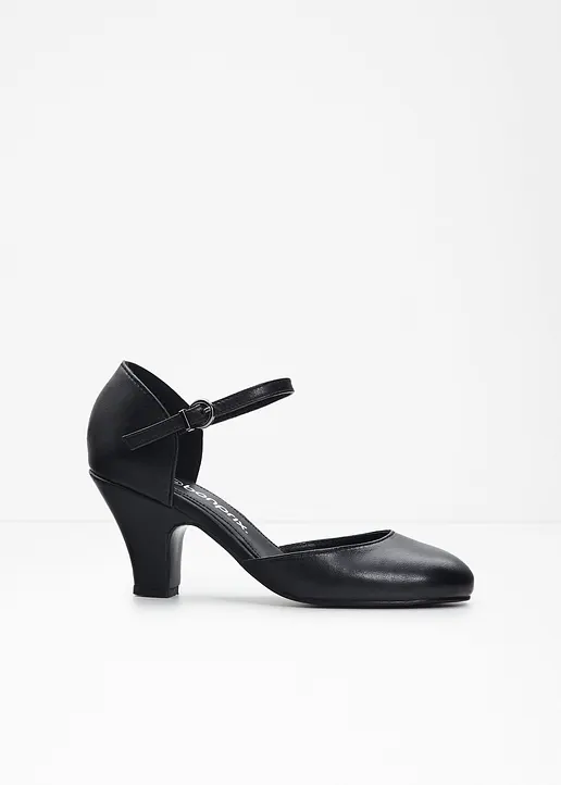 Spangenpumps aus Leder in schwarz - bonprix