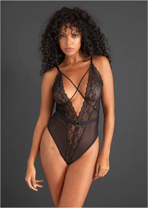 Stringbody ouvert in schwarz von vorne (Totalaufnahme) - VENUS