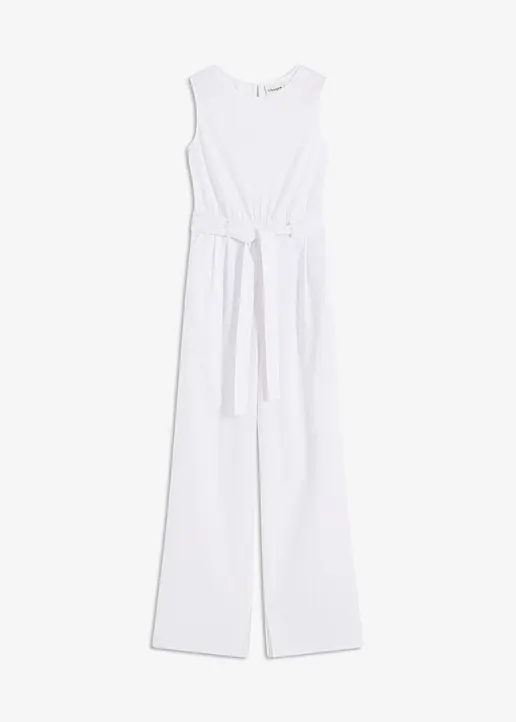Jumpsuit aus Jersey-Leinen-Mix in weiß von vorne - bonprix