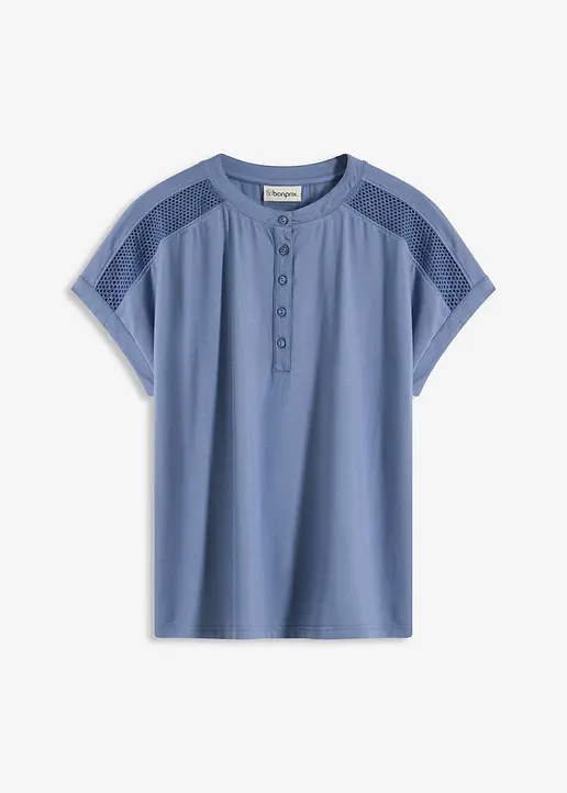 Viskose Shirt mit Spitzeneinsatz in blau von vorne - bonprix