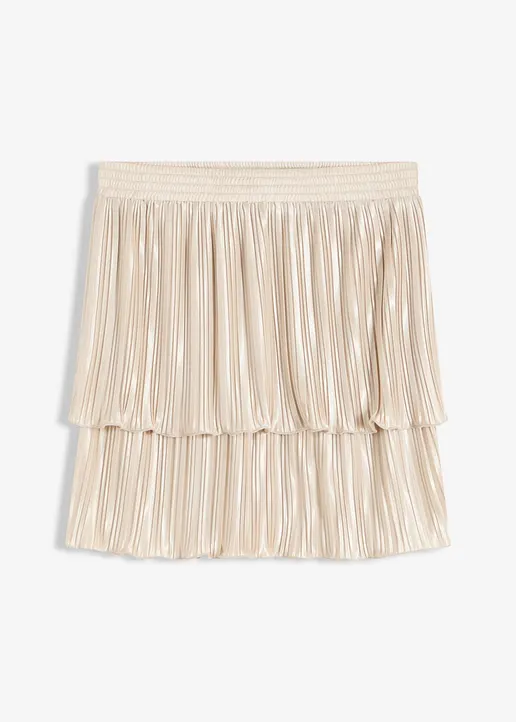 Minirock mit Plissee in beige von vorne - bonprix