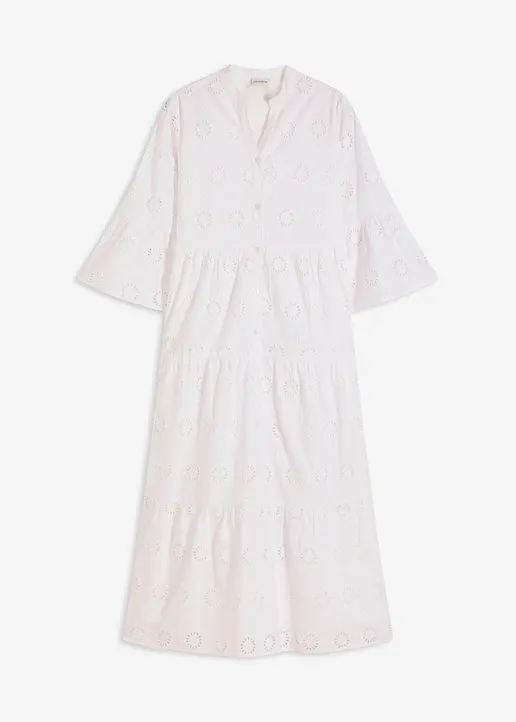 Maxikleid aus reiner Baumwolle in weiß von vorne - bonprix